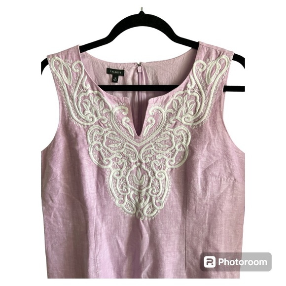 EUC Talbots linen embroidered shift dress in lilac - Picture 3 of 6